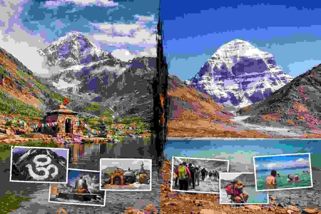 Adi Kailash vs Kailash Mansarovar comparison showing mountain peaks and lakes